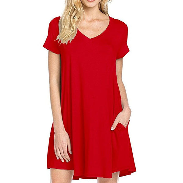 Sexy Summer Women Short Sleeve Dress Solid V-neck Casual Party Short Mini Dresses