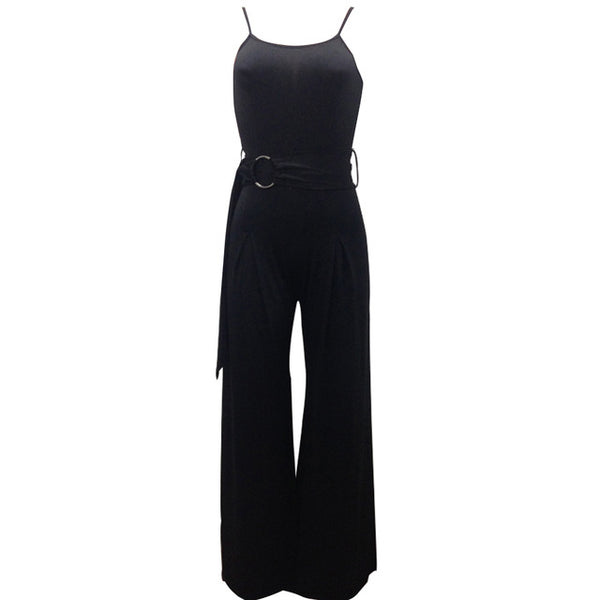 Sexy Spaghetti Strap Rompers Womens Jumpsuit Sleeveless Backless Wide Leg Pants Belted Summer Overalls Black/Army Green