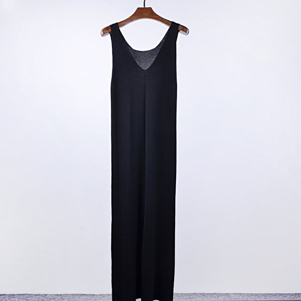 Ladies Summer Style Sexy Bodycon Knitted Dress Women V Neck Before Side Split Slim Dresses Casual New Sleeveless Dress