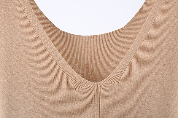 Ladies Summer Style Sexy Bodycon Knitted Dress Women V Neck Before Side Split Slim Dresses Casual New Sleeveless Dress