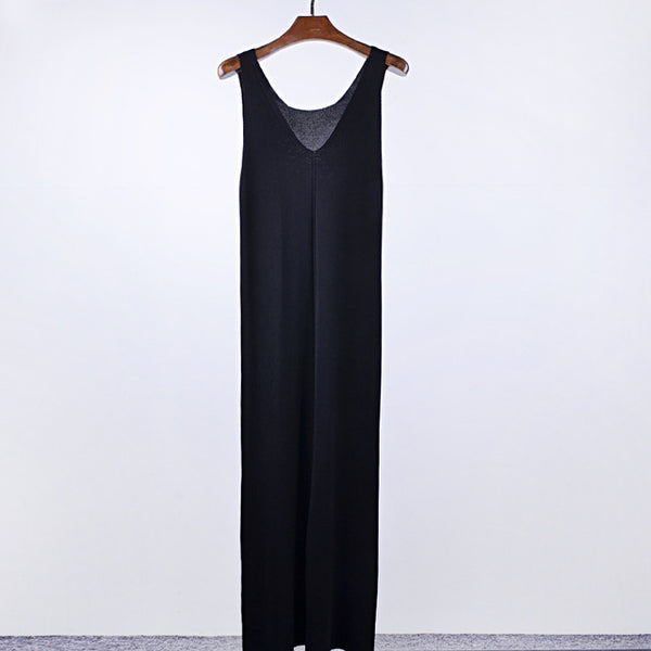 Ladies Summer Style Sexy Bodycon Knitted Dress Women V Neck Before Side Split Slim Dresses Casual New Sleeveless Dress
