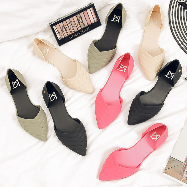 Jelly Sexy Flat Pointed Toe Waterproof Slip Shoes Sandals