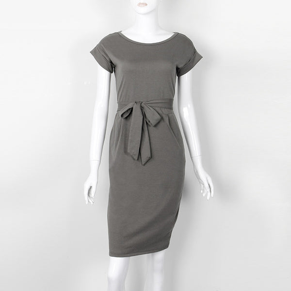 Women Dress Knee-Length Sexy Bandage Bodycon Dress Short Sleeve Casual Dresses