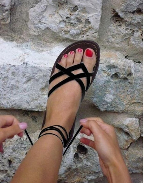 Gladiator Roman Summer Shoes Comfortable Flat Ladies Solid Sandals Woman Strappy Shoes