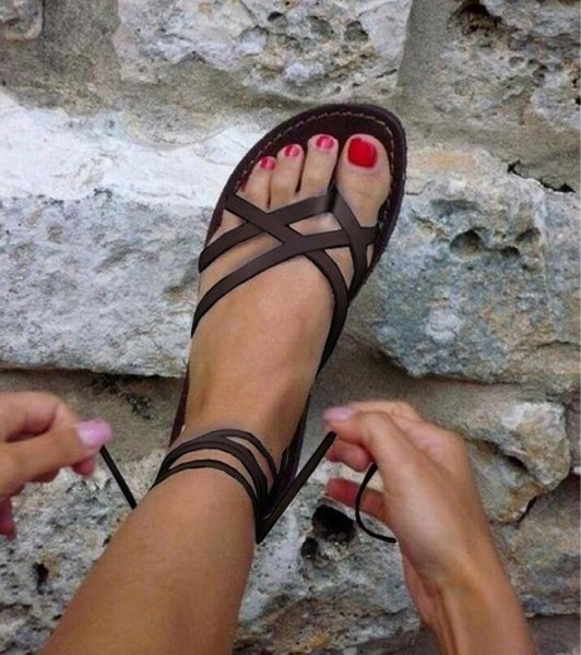 Gladiator Roman Summer Shoes Comfortable Flat Ladies Solid Sandals Woman Strappy Shoes
