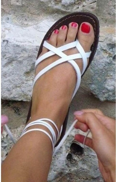 Gladiator Roman Summer Shoes Comfortable Flat Ladies Solid Sandals Woman Strappy Shoes
