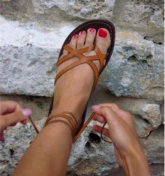 Gladiator Roman Summer Shoes Comfortable Flat Ladies Solid Sandals Woman Strappy Shoes