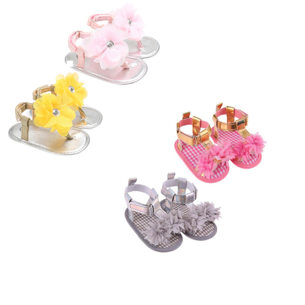 Baby Summer Flower Shoes Newborn Girls Princess Sandals Shoes Moccasins Pink&Yellow Kids Slippers Prewalkers For 0-24M Kid Girls