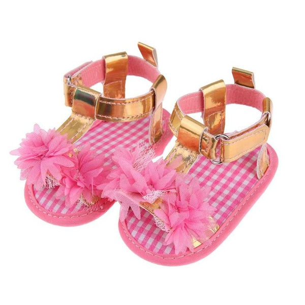Baby Summer Flower Shoes Newborn Girls Princess Sandals Shoes Moccasins Pink&Yellow Kids Slippers Prewalkers For 0-24M Kid Girls