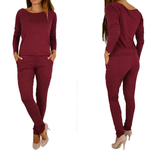 Women Long Sleeve Off Shoulder Jumpsuit