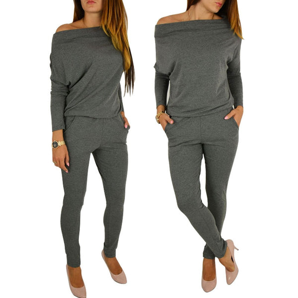 Women Long Sleeve Off Shoulder Jumpsuit