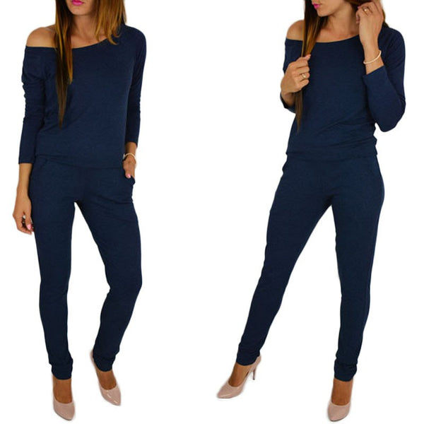 Women Long Sleeve Off Shoulder Jumpsuit