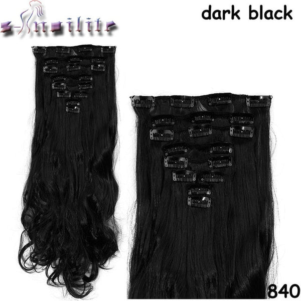 8Pcs/set Clip On Hair Extension 24 inch Natural & Thick Hairpieces Curly Synthetic Clip In Hair Extensions