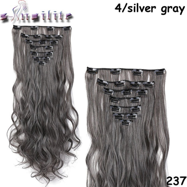 8Pcs/set Clip On Hair Extension 24 inch Natural & Thick Hairpieces Curly Synthetic Clip In Hair Extensions