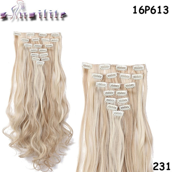 8Pcs/set Clip On Hair Extension 24 inch Natural & Thick Hairpieces Curly Synthetic Clip In Hair Extensions