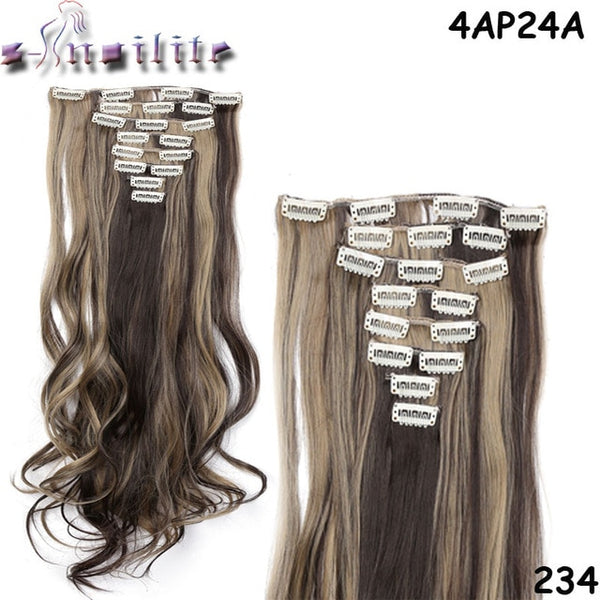8Pcs/set Clip On Hair Extension 24 inch Natural & Thick Hairpieces Curly Synthetic Clip In Hair Extensions