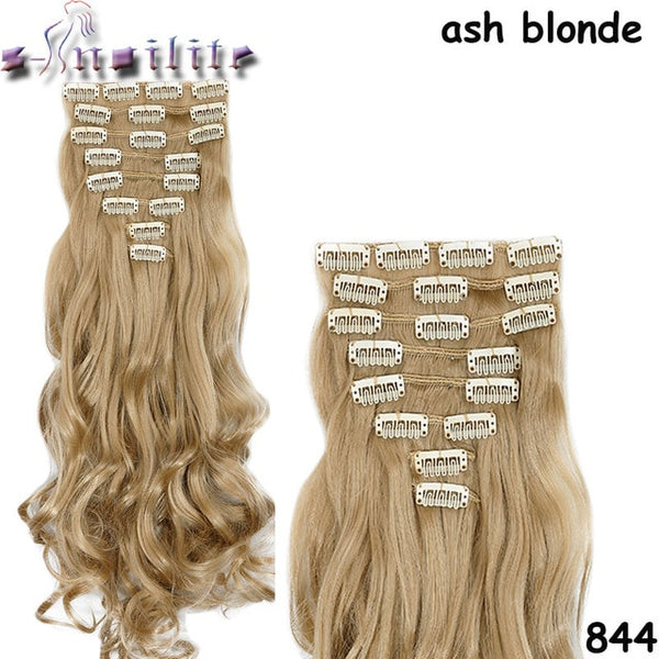 8Pcs/set Clip On Hair Extension 24 inch Natural & Thick Hairpieces Curly Synthetic Clip In Hair Extensions