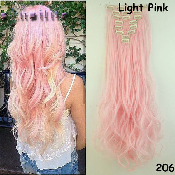 8Pcs/set Clip On Hair Extension 24 inch Natural & Thick Hairpieces Curly Synthetic Clip In Hair Extensions