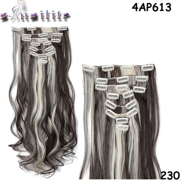 8Pcs/set Clip On Hair Extension 24 inch Natural & Thick Hairpieces Curly Synthetic Clip In Hair Extensions