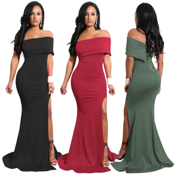 One Shoulder Irregular Dress Solid Elegant Party Sexy Dress