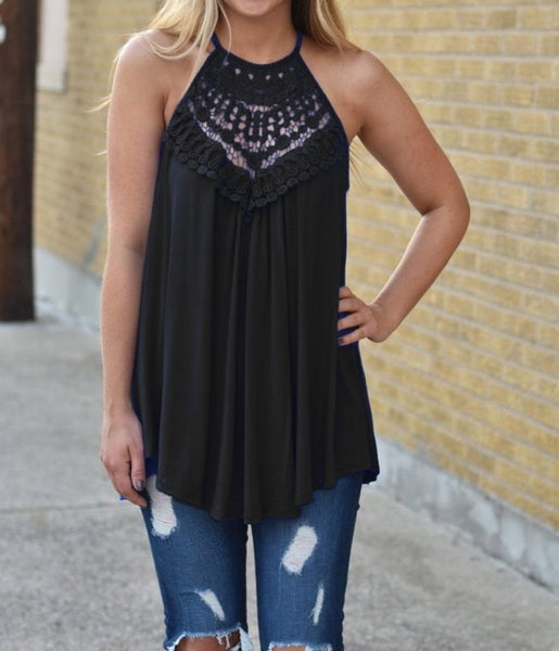 Summer Lace Vest Top Sleeveless Blouse Casual Hollow Out Tops Shirt