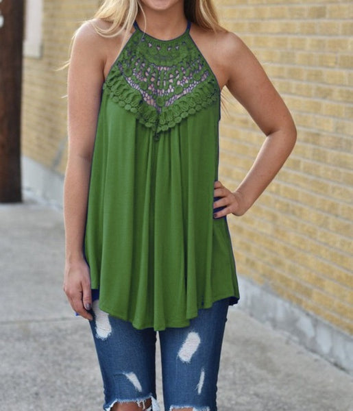Summer Lace Vest Top Sleeveless Blouse Casual Hollow Out Tops Shirt