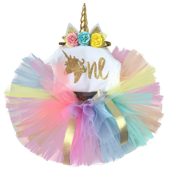 Baby Girls 1st Birthday Baby Bodysuit Romper+Tutu Skirt Outfits Infant Clothing Sets Baby Born Christening Gifts