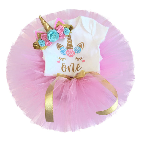 Baby Girls 1st Birthday Baby Bodysuit Romper+Tutu Skirt Outfits Infant Clothing Sets Baby Born Christening Gifts