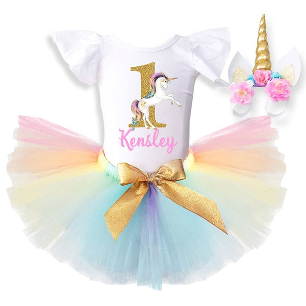Baby Girls 1st Birthday Baby Bodysuit Romper+Tutu Skirt Outfits Infant Clothing Sets Baby Born Christening Gifts