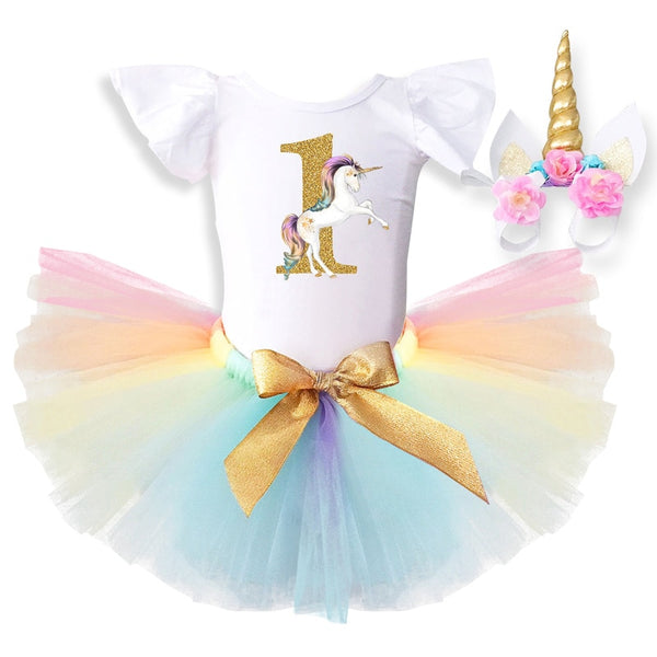 Baby Girls 1st Birthday Baby Bodysuit Romper+Tutu Skirt Outfits Infant Clothing Sets Baby Born Christening Gifts