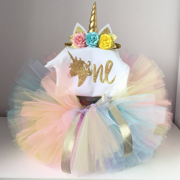 Baby Girls 1st Birthday Baby Bodysuit Romper+Tutu Skirt Outfits Infant Clothing Sets Baby Born Christening Gifts