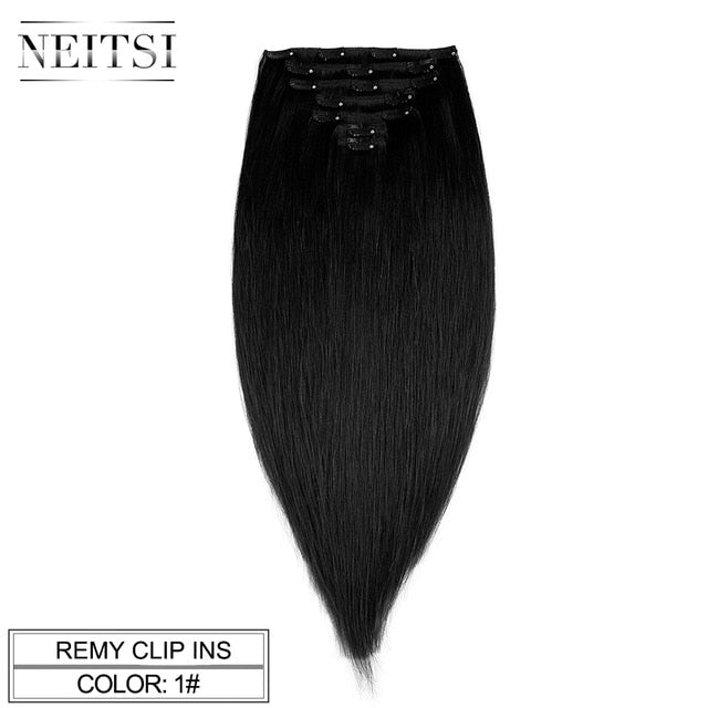 Remy Clip In On Human Hair Extensions Natural Straight 20" 24" 7pcs 16 Clips 8 Colors Double Drawn Clip Ins