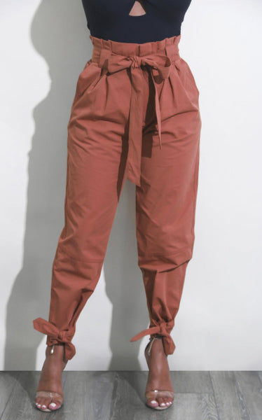 Women Chiffon High Waist Harem Pants Bow Tie Drawstring Sweet Elastic Waist Pockets Casual Trousers
