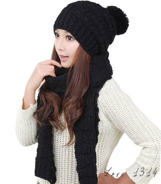 Women Knitted Beanie Scarf And Hat Set