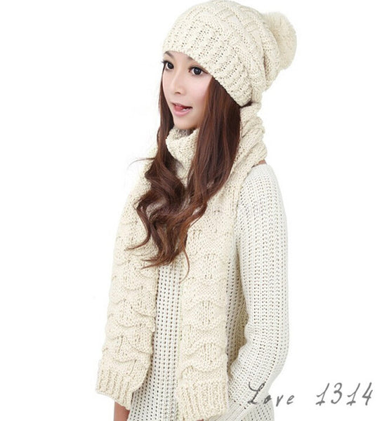 Women Knitted Beanie Scarf And Hat Set