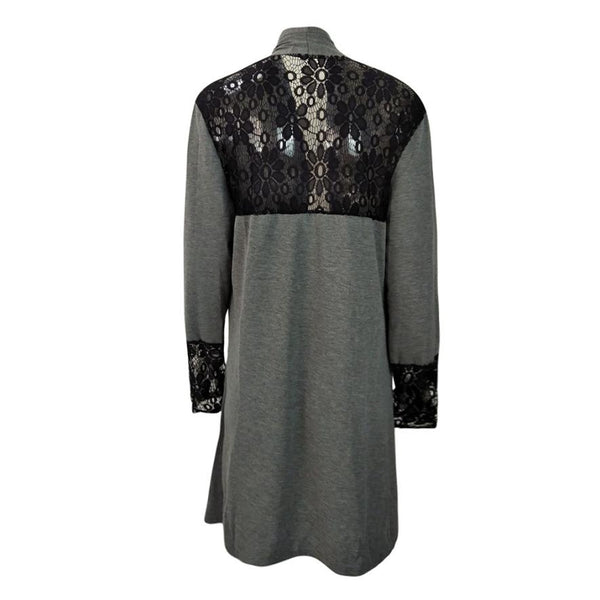 Women Casual Loose Lace Patchwork Long Sleeve Open Front Blouses Cardigan