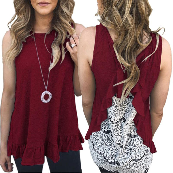 Women Sexy Sleeveless Lace Shirts