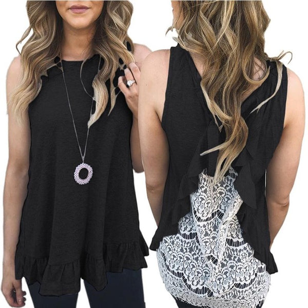Women Sexy Sleeveless Lace Shirts