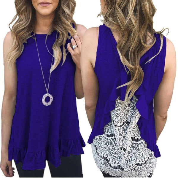 Women Sexy Sleeveless Lace Shirts
