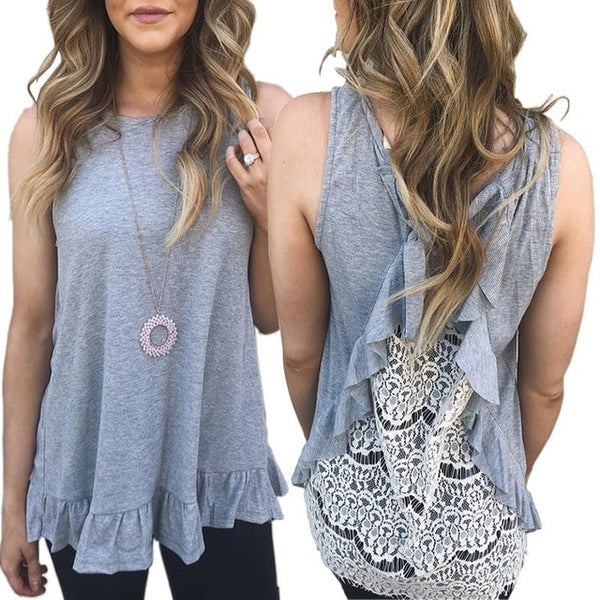 Women Sexy Sleeveless Lace Shirts