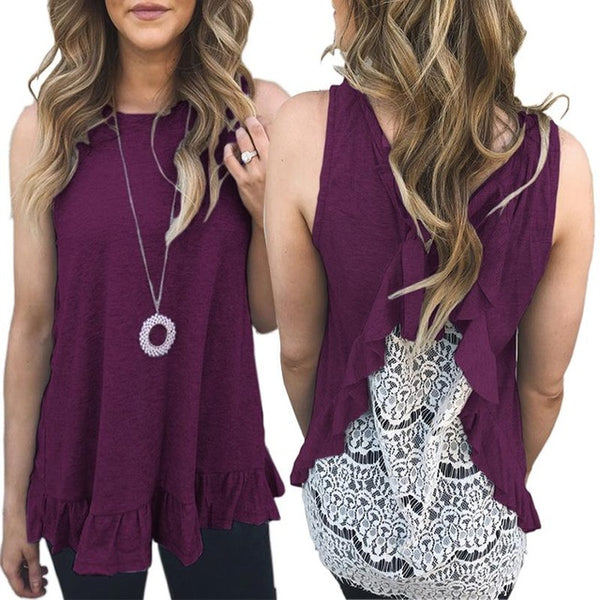 Women Sexy Sleeveless Lace Shirts