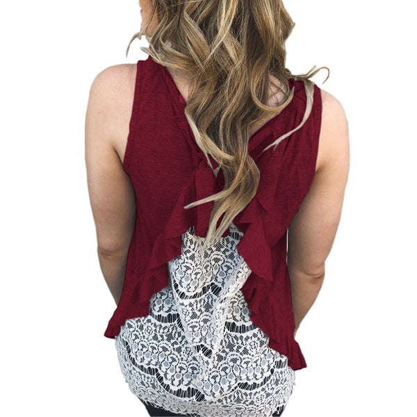 Women Sexy Sleeveless Lace Shirts