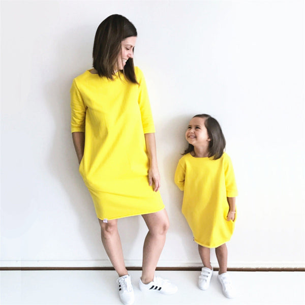 Mother Daughter Matching Dresses Summer Girl Dress Half Sleeve Loose Solid Clothes Outfit