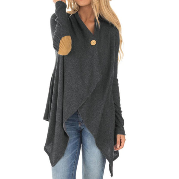 Causal Long Sleeve Patchwork Irregular Open Front Long  Cardigan