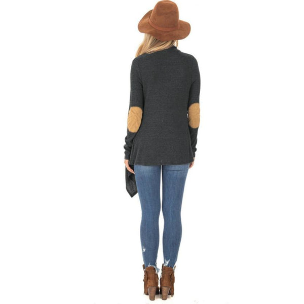 Causal Long Sleeve Patchwork Irregular Open Front Long  Cardigan