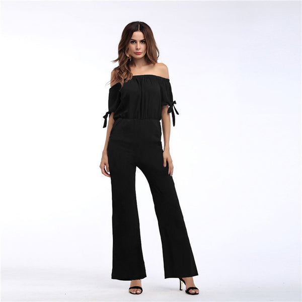 Loose Sexy Solid Chiffon Full Length Jumpsuit