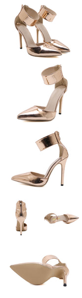 Champagne Gladiator Women Pumps Fashion Zipper Pointed Toe High Heels Lady Thin Heels Sandals