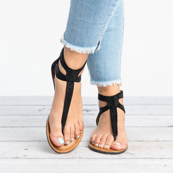 Women Diamond Gladiator Low Flat Flip Flops Sandals