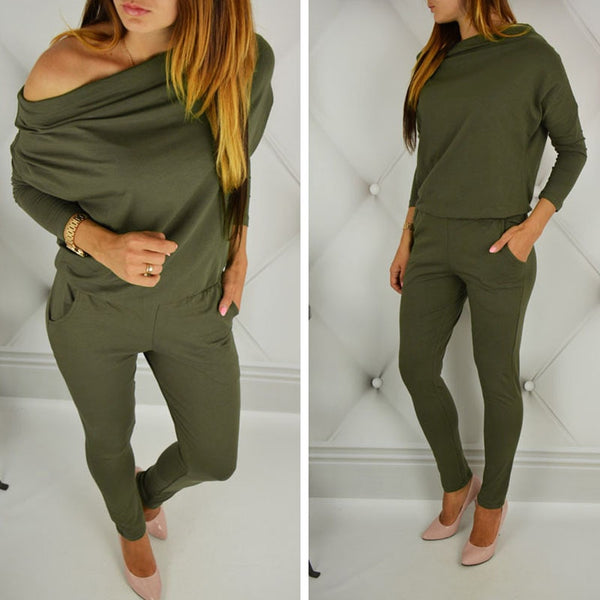 Women Long Sleeve Off Shoulder Jumpsuit