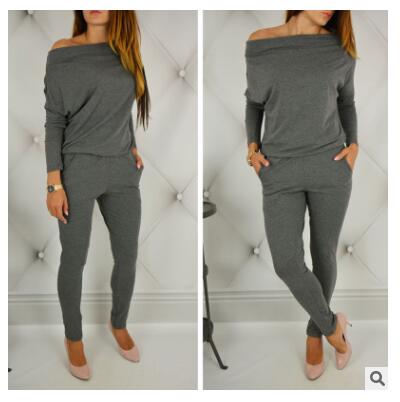 Women Long Sleeve Off Shoulder Jumpsuit